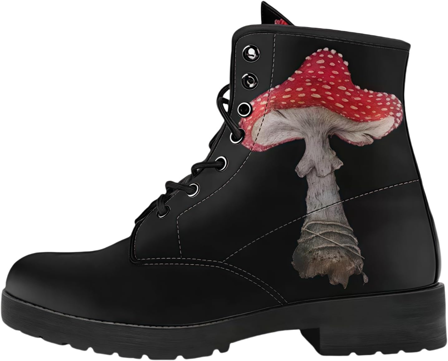 Women's Printed Combat Boots with Mushroom Floral Dragon Fox Frog Butterfly Mouse Print Ankle Booties Lace Up Platform Gothic Vintage Casual Custom Shoes for Christmas Halloween Cosplay