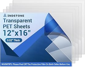 5 Pack 12”x16” x0.02” Clear PET/Plexiglass Sheet, Transparent Flexible Plastic Sheet 12x16, 0.02” Clear Plastic Sheet for Crafts, Picture Frames, Painting, Sign Blank
