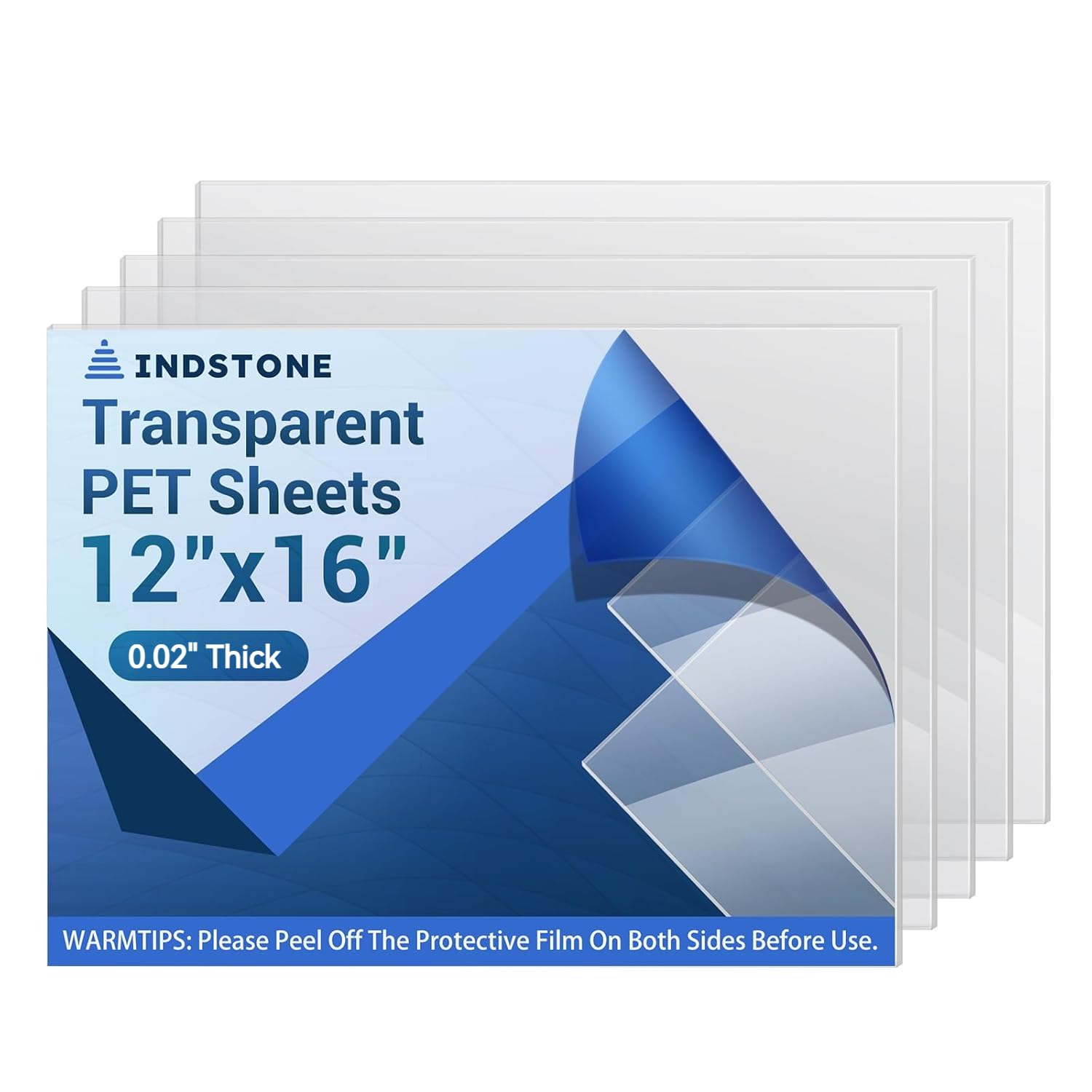 Pack de 5 láminas transparentes de PET de 12"x16" y 0.02" de grosor
