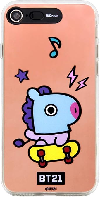 BT21 iPhone 8 Case, iPhone 7 Case, Mirror Illumination BASIC MANG LED Flashing Rose Gold Mirror iPhone Cover 4.7" Universter Line Friends [Officially Licensed] KCM-LBC007