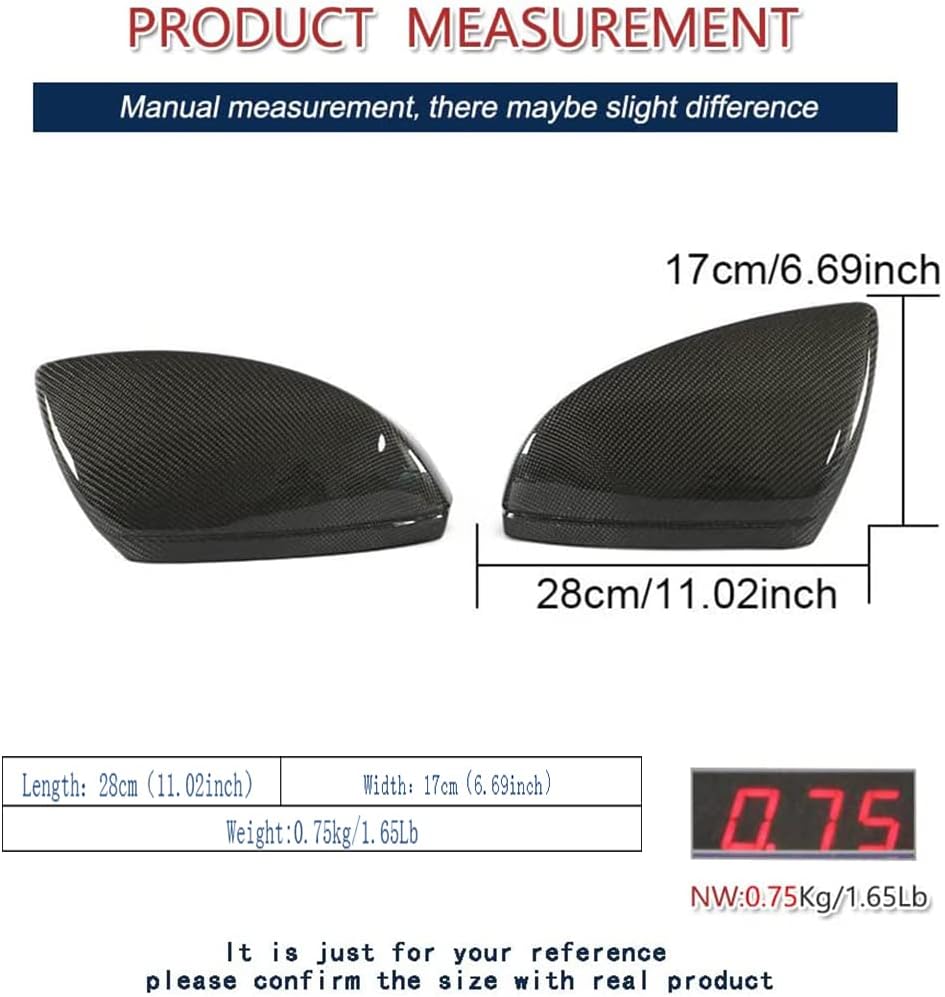 Carbon Fiber Side Mirror Covers Fits for Audi A6 A7 A8 2019-2020 1pair Replacement Style Rear View Mirror Caps(with Side Assit)