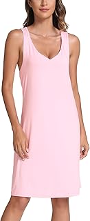 GYS Bamboo Viscose Sleeveless Nightgowns for Women V-neck Wide Strap Sleep Shirt