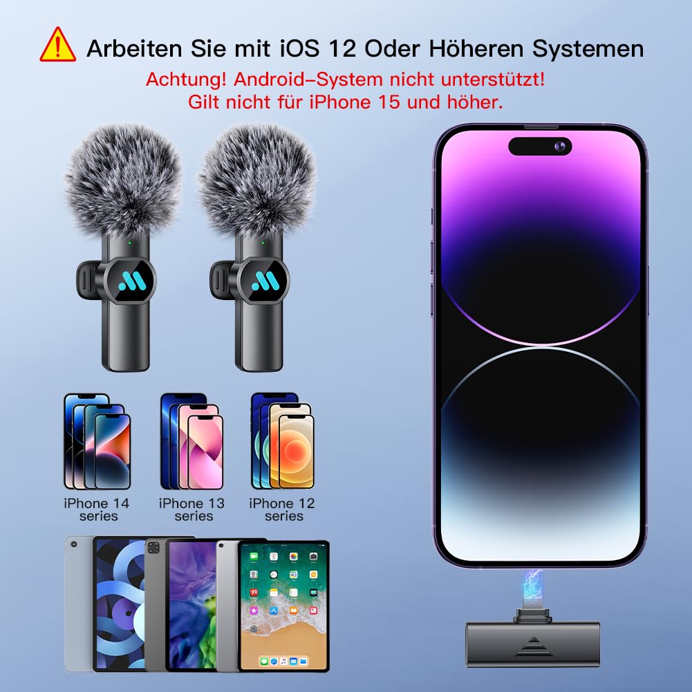 Leettus Lavalier Wireless Microphone, Lavalier Microphone Wireless for iPhone, Plug-Play Mini Microphone for Video Recording, Live Streaming, YouTube, TikTok, Vlog, Interview (2 Pieces, Black) 2