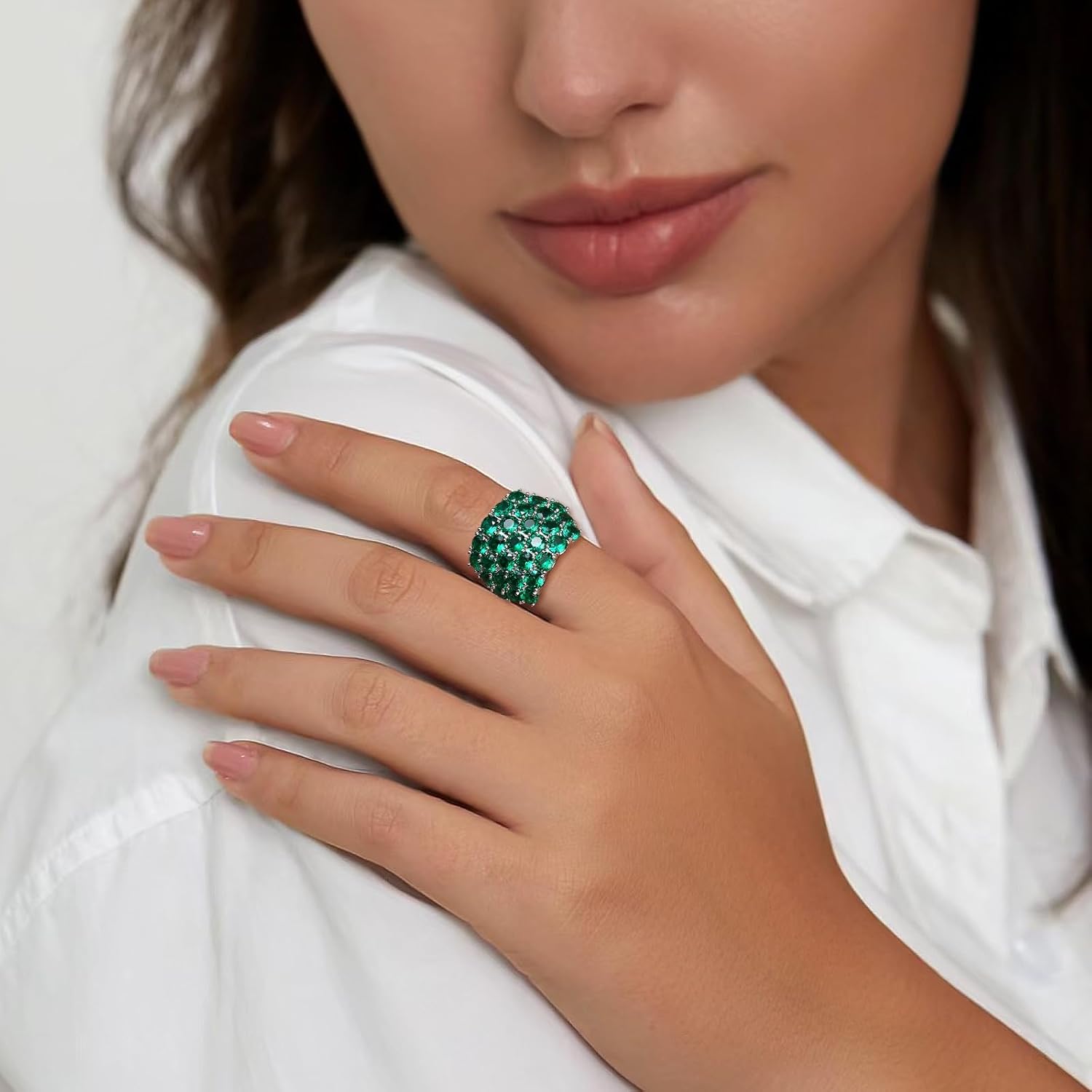 Pave Gemstone Birthstone Statement Rings for Women Men 925 Sterling Silver/14K Gold Plated Chunky Dome Ring Birthday Cocktail Jewelry Rings, Size 6 to 10(with Gift Box) - Image 2