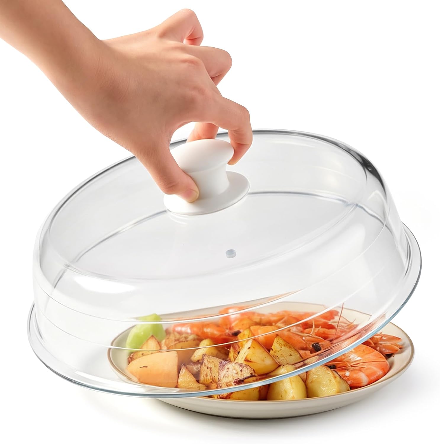 10.4in Glass Microwave Splatter Cover for Food with Ceramic Handle & Screw, Borosilicate Glass with Vent Hole, Plastic-free, BPA-Free, 100% Food-Grade, Dishwasher Safe