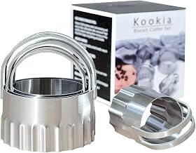 Kookia Stainless Steel Round Cookie Cutters with Fluted Edge, Professional Baking Tools Set of 4