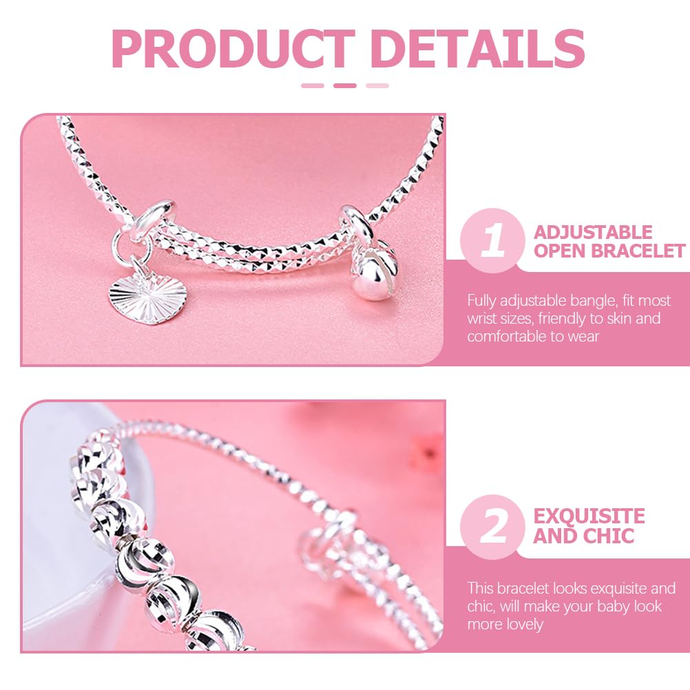 PACKOVE Babies Bangle Bracelets Spinner Bangle Bracelet Silver Bead Bracelets Adjustable Infant Bangles Spinner Bangles Bracelet Baby Jewelry - Image 3