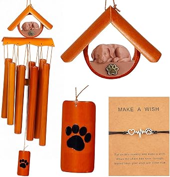 Bamboo Pet Memorial Wind Chimes with Bracelet Dog Memorial Gifts for Loss of Dog Wind Chimes for Loss of Loved One Pet Passing Away Remembrance Bereavement Gift