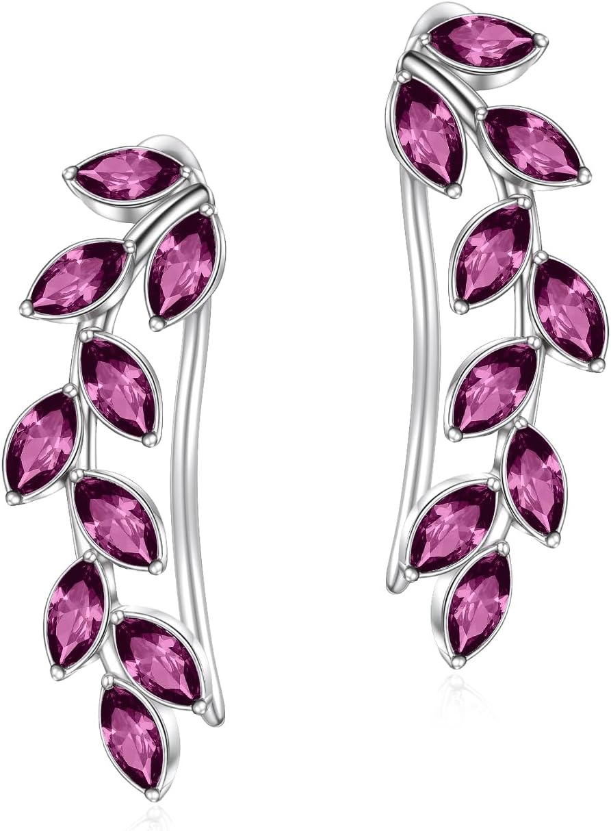 AOBOCO Leaf Ear Climbers Earrings Hypoallergenic 925 Sterling Silver Ear Crawler Cuff Earrings for Sensitive Ears, Made with Austrian Crystals