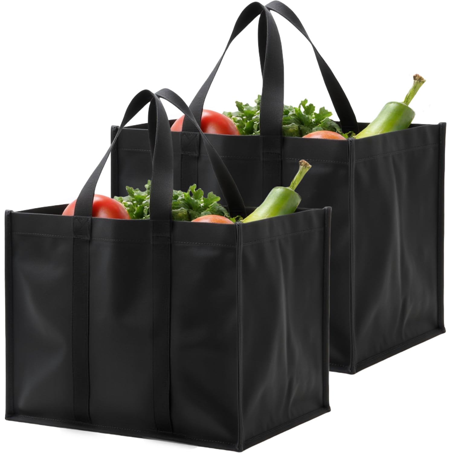 Luxiremi 2 Pcs Black Reusable Grocery Bags Shopping Bag Tote Bag with Handles Foldable Washable Stands Upright Reinforced Bag with Handle-Hold Extra Large & Durable for Daily Life Picnic