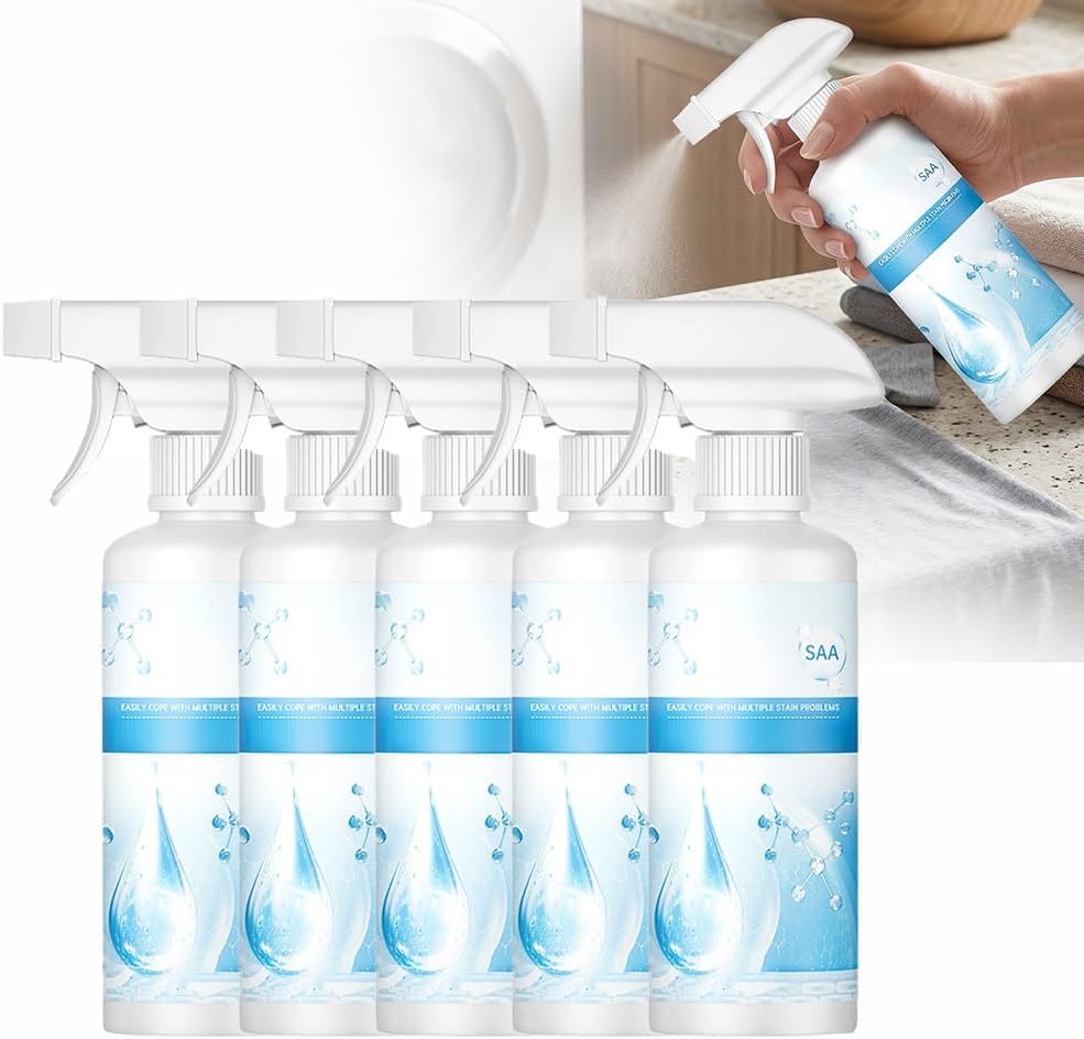 Clothing Emulsifier Stain Remover Spray for Clothes Laundry, Non-Ionic Fabric Cleaner for Oil & Grease Stains, Portable Stain Remover Spray for Travel Home Office Emergency Use (5pcs)
