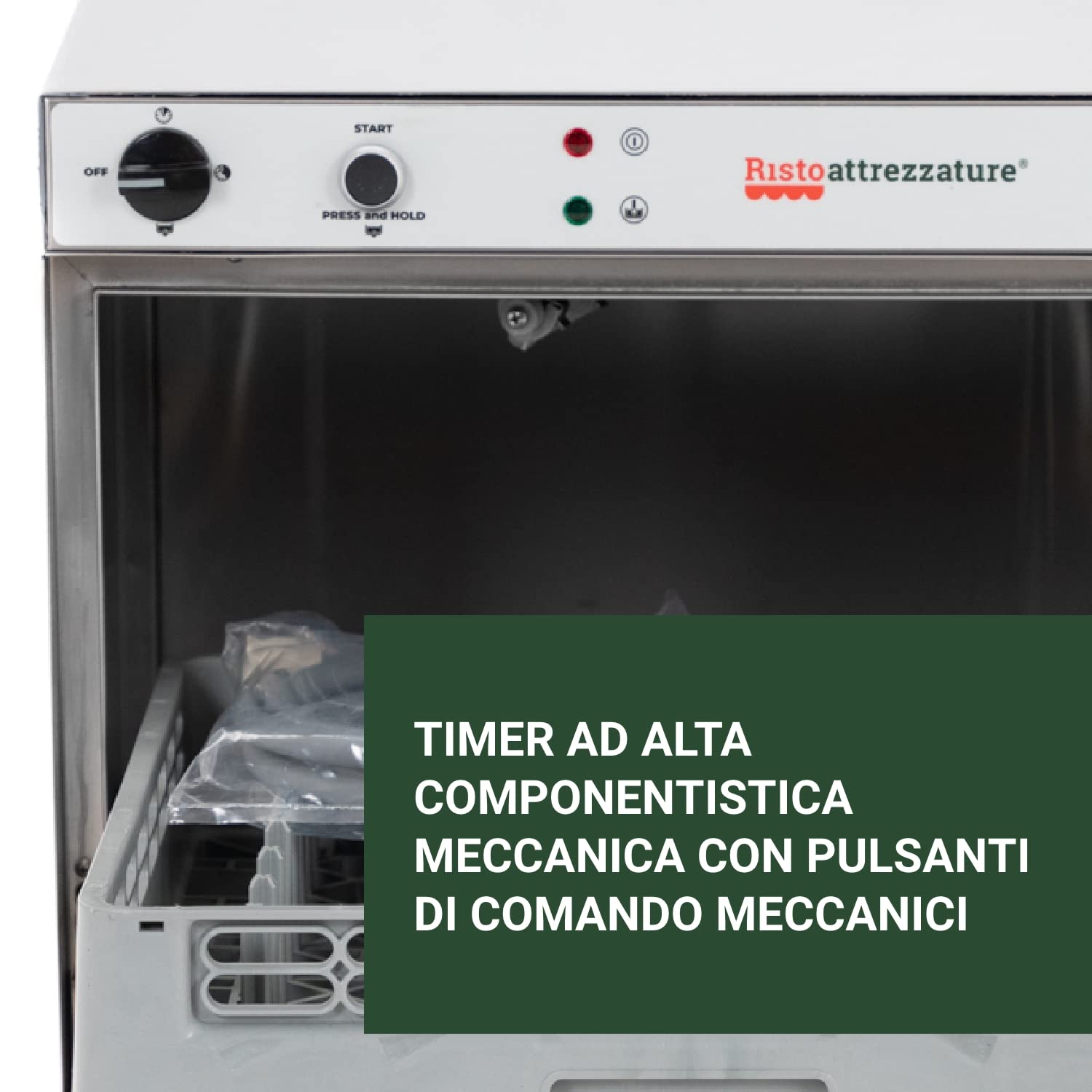 Ristoattrezzature Lavastoviglie Lavabicchieri Professionale - Monofase, con Cesto Quadrato 50x50cm - in Acciaio Inox