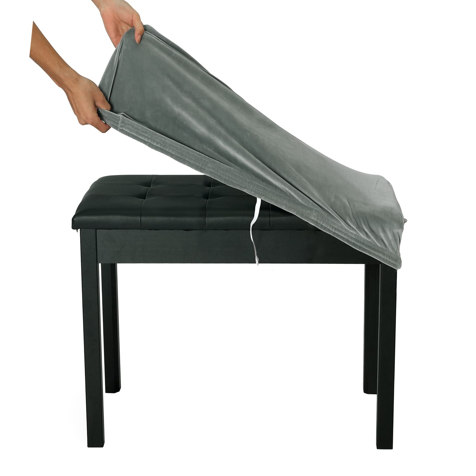 SINOSSO Soft Velvet Piano Bench Cover, (20"- 26.5") L x (11.8"- 15.7") W Rectangle Stretch Washable Stool Upholstered Protector Slipcover, (S, Dark Grey)