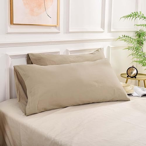 Miniatura 10 de NEXHOME PRO Juego de 2 fundas de almohada tamaño King 100% algodón orgánico, cierre de sobre, textura natural, suave y duradero, fundas de almohada