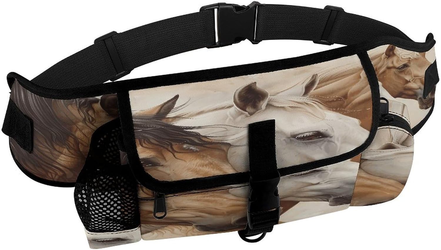 Pretty Horses Dog Fanny Pack with Zip Pockets,Treat Pouch for Dog Walking,Dog Walking Bag for Hiking,Running