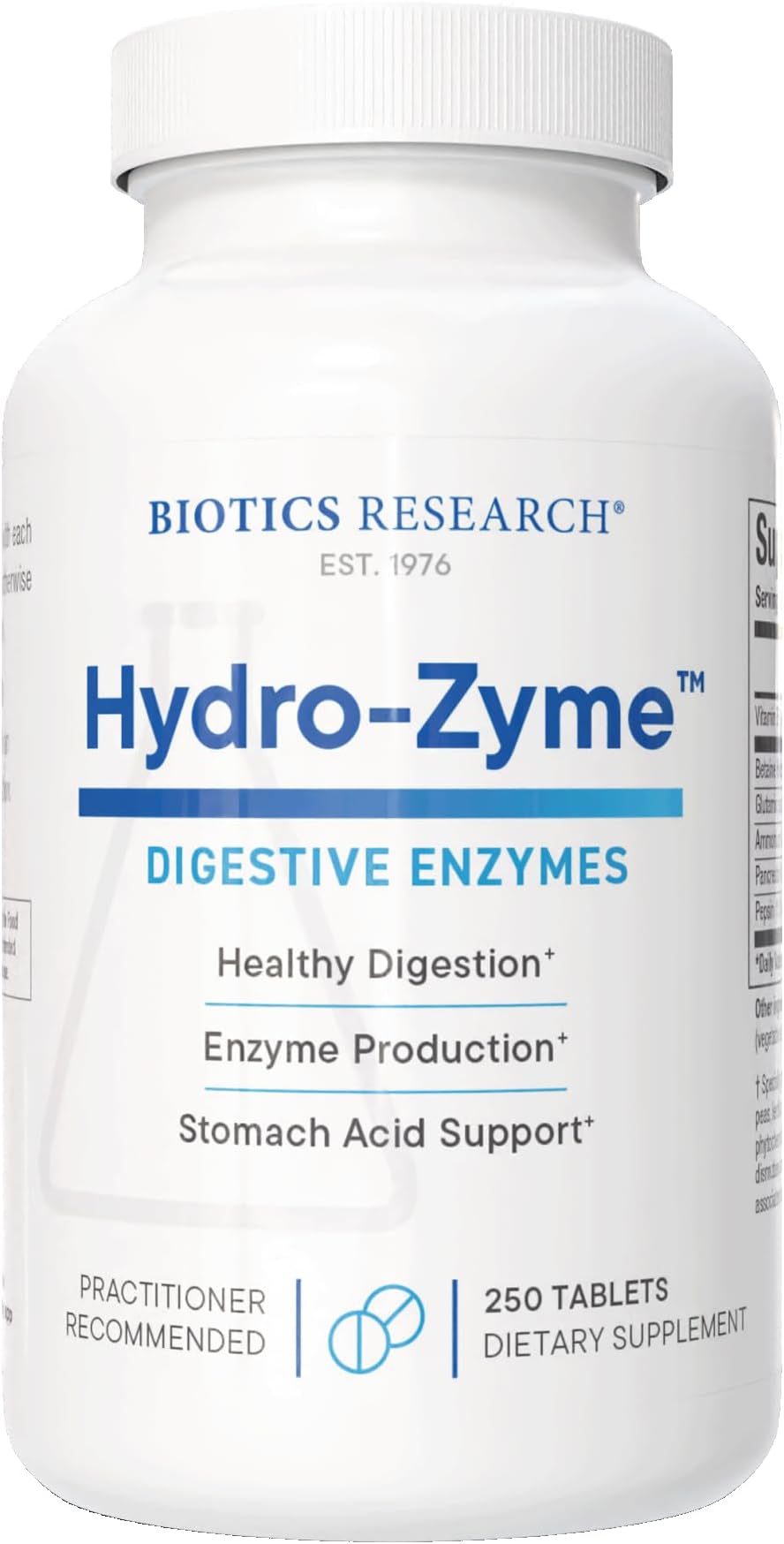 BIOTICS RESEARCH Hydro Zymeโข Digestive Enzymes Contains Betaine HCl 250Tabs | Enzymes for Digestion, Women & Men, Supplement Includes Pepsin, Pancreatin, B6, Supports Healthy Gastric pH & Immune Health