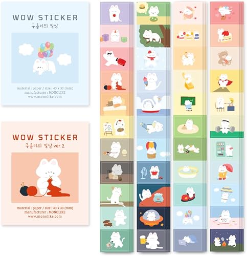 Monolike Wow Sticker The Daily Life of Gureum Ver.1 + Ver.2 Set - Mini Size Cute Stickers, Square Stickers