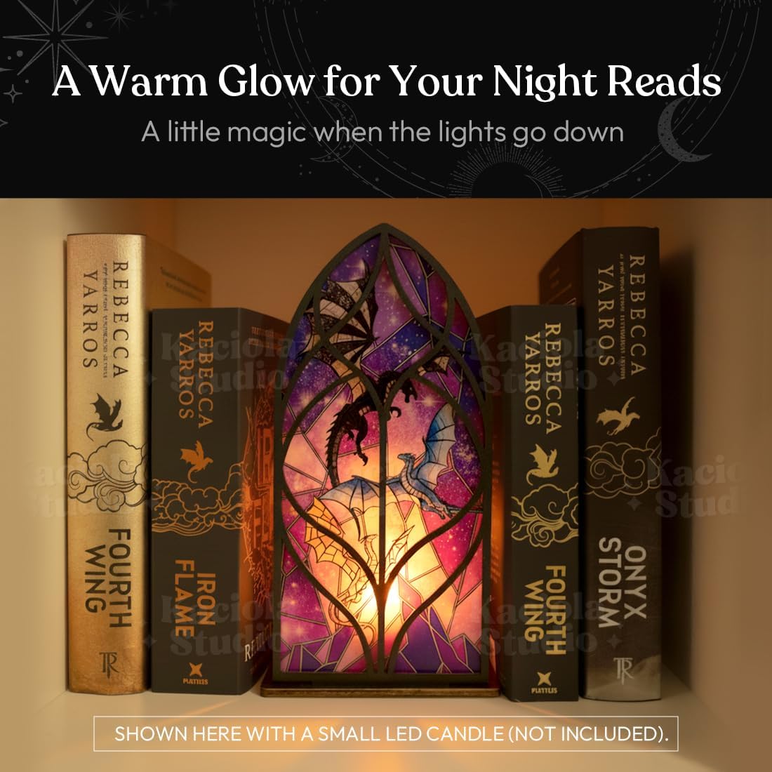 Kaciola Studio Fantasy Dragon Library Sign Book Nook Kit, Cute Bookish Decor, Gifts for Booklovers/Reader/Women, Bookshelf Book Store Decor, Romantasy Gift (Dragons)