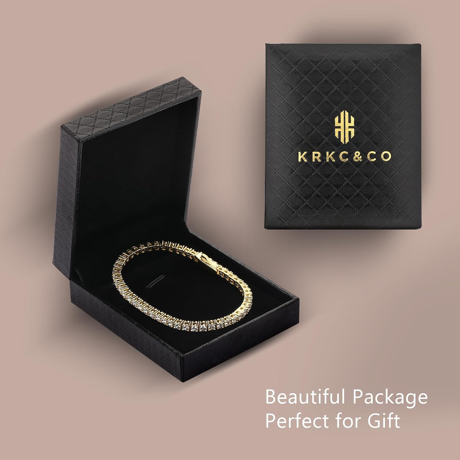 KRKC&CO Tennis Bracelets for Women, Birthday Wedding Gift for Her, 3/4/5mm, 14k Gold/White Bracelet, Iced Out 5A Cubic Zirconia Stones, Bridal Wedding Jewelry for Wife Mom