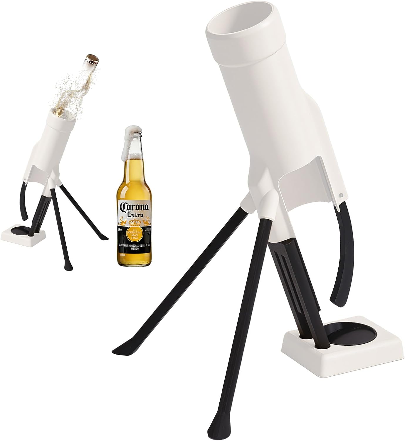 355ml 12oz Longneck Beer Mortar Bottle Opener – Heavy-Duty Tactical Cap Launcher, Hands-Free, Party & Home Bar Decor (White)
