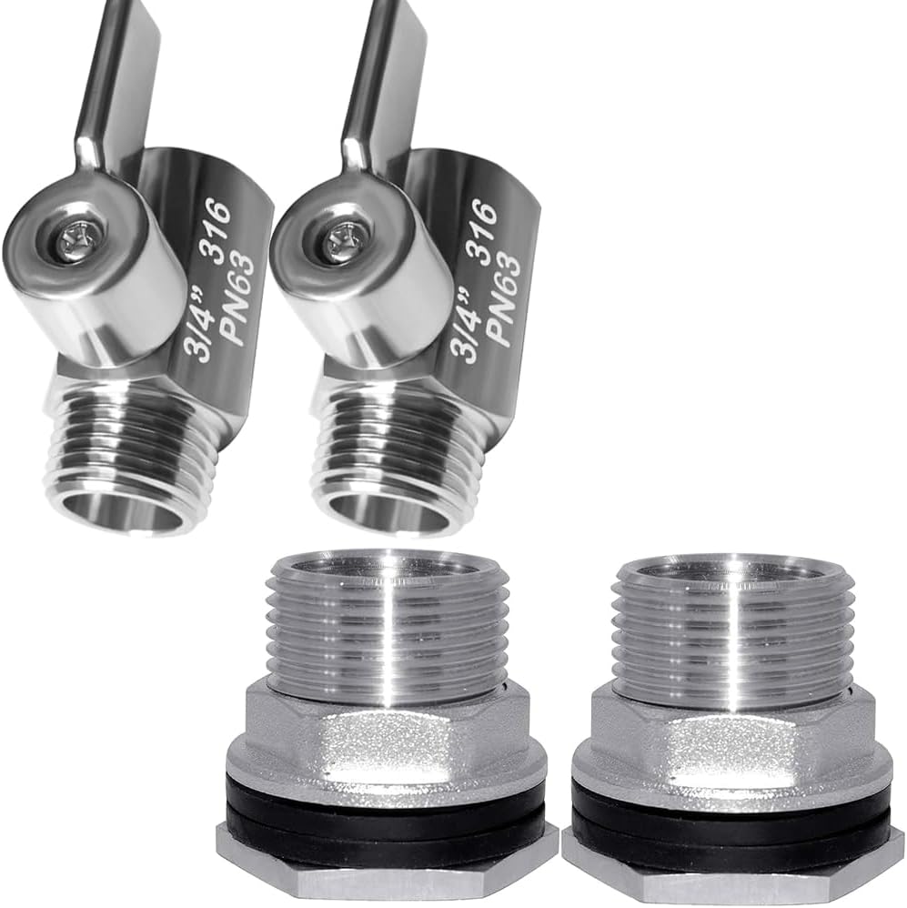 1" Male to 3/4" Female Bulkhead Water Tank Connector with ball valve