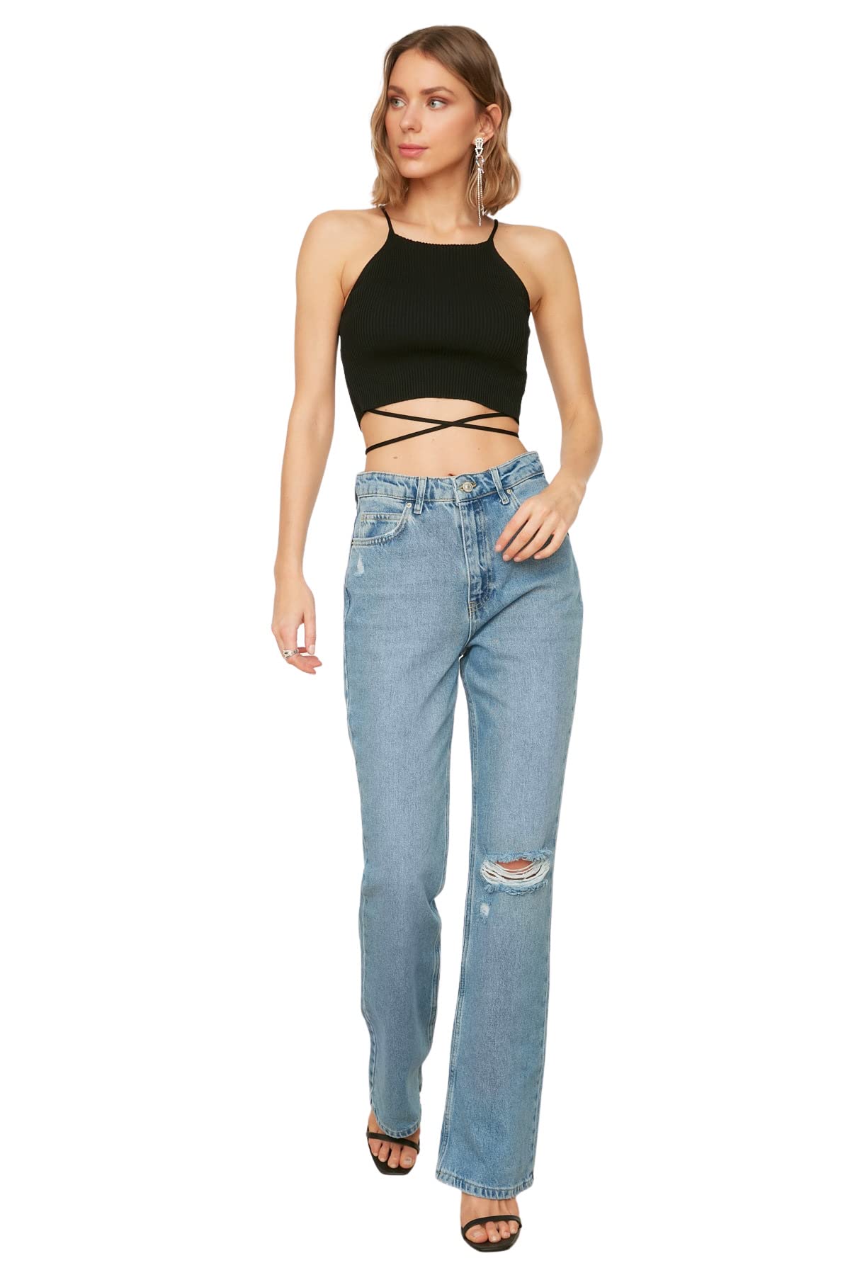 Trendyol Damen Blau Man High Waist Flare Jeans, Blue, 42