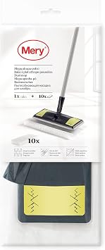 Mery Dust Catcher Mop with 10 Refills, PP,TRP Non Woven, Grey, Lime and White, 28.5 x 10.5 cm, Cloths 29.5 x 21.5 cm