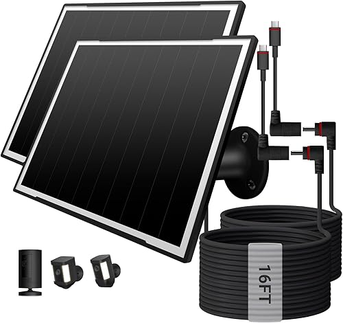 Miniatura 11 de 2 unidades de panel solar para cámara Ring/cámaras Wyze, cargador solar de 8W compatible con Stick Up Cam Pro/Plus y Spotlight Cam (batería)