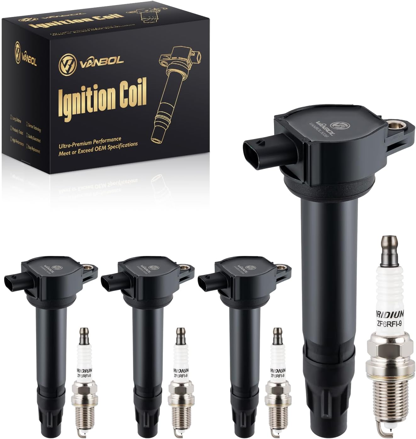 Set of 4 UF557 Ignition Coil Pack & Iridium Spark Plugs Compatible with Jeep Patriot Compass Dodge Avenger Caliber Journey Chrysler Sebring 200 2007-2020 1.8L 2.0L 2.4L L4 Replaces 04606823AB