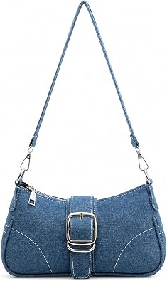 QZUnique Women Denim Mini Bucket Bag Crossbody Purse Shoulder Handbag Drawstring Quilted Tassel Barrel Shape Satchel Tote Bag
