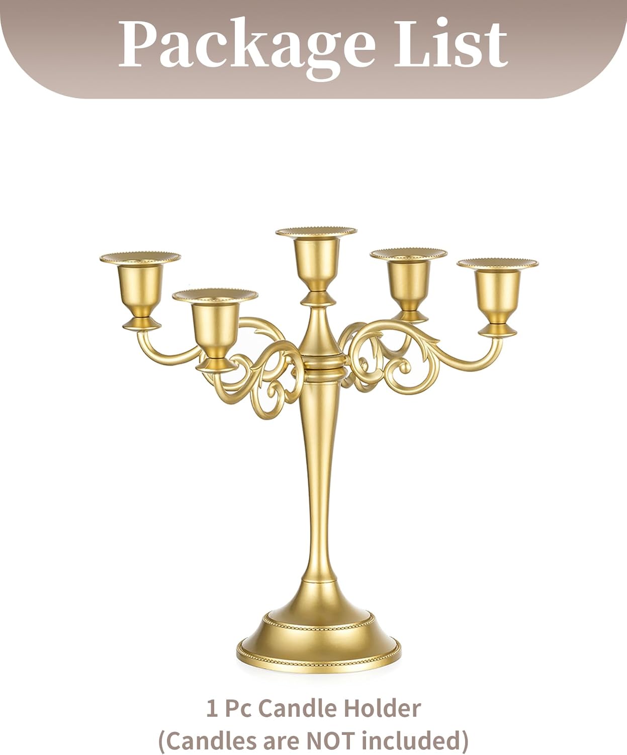 Sziqiqi Gold Candelabra Table Centerpiece: 10 Inches Candelabra Candle Holder for Taper Candlesticks - 5 Arms Metal Candlestick Holders for Wedding Christmas Dining Table - Image 4