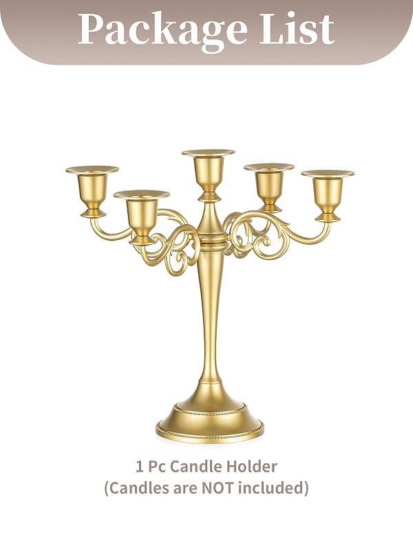 Sziqiqi Gold Candelabra Table Centerpiece: 10 Inches Candelabra Candle Holder for Taper Candlesticks - 5 Arms Metal Candlestick Holders for Wedding Christmas Dining Table by Sziqiqi - Used condition - Image 4
