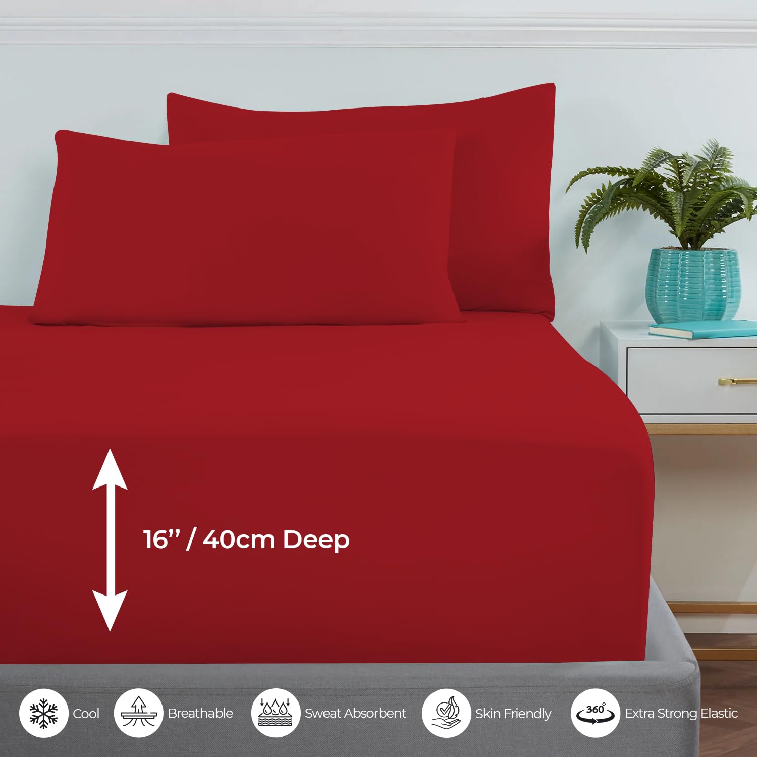 MistyMorning Extra Deep Fitted Sheet 16''/40cm, Egyptian Cotton bed sheets with 200 Thread Count - Image 3