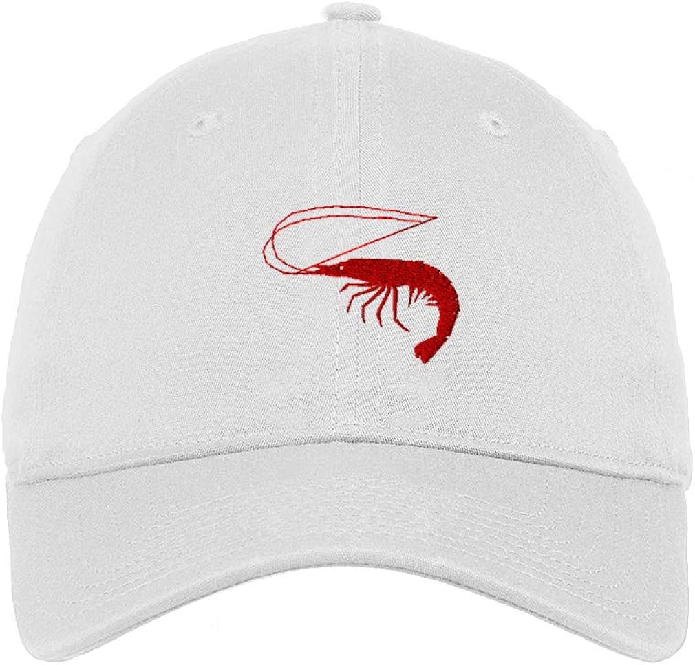 Red Shrimp Sea Food Embroidered Unisex Adult Flat Solid Buckle Cotton Unstructured Hat Low