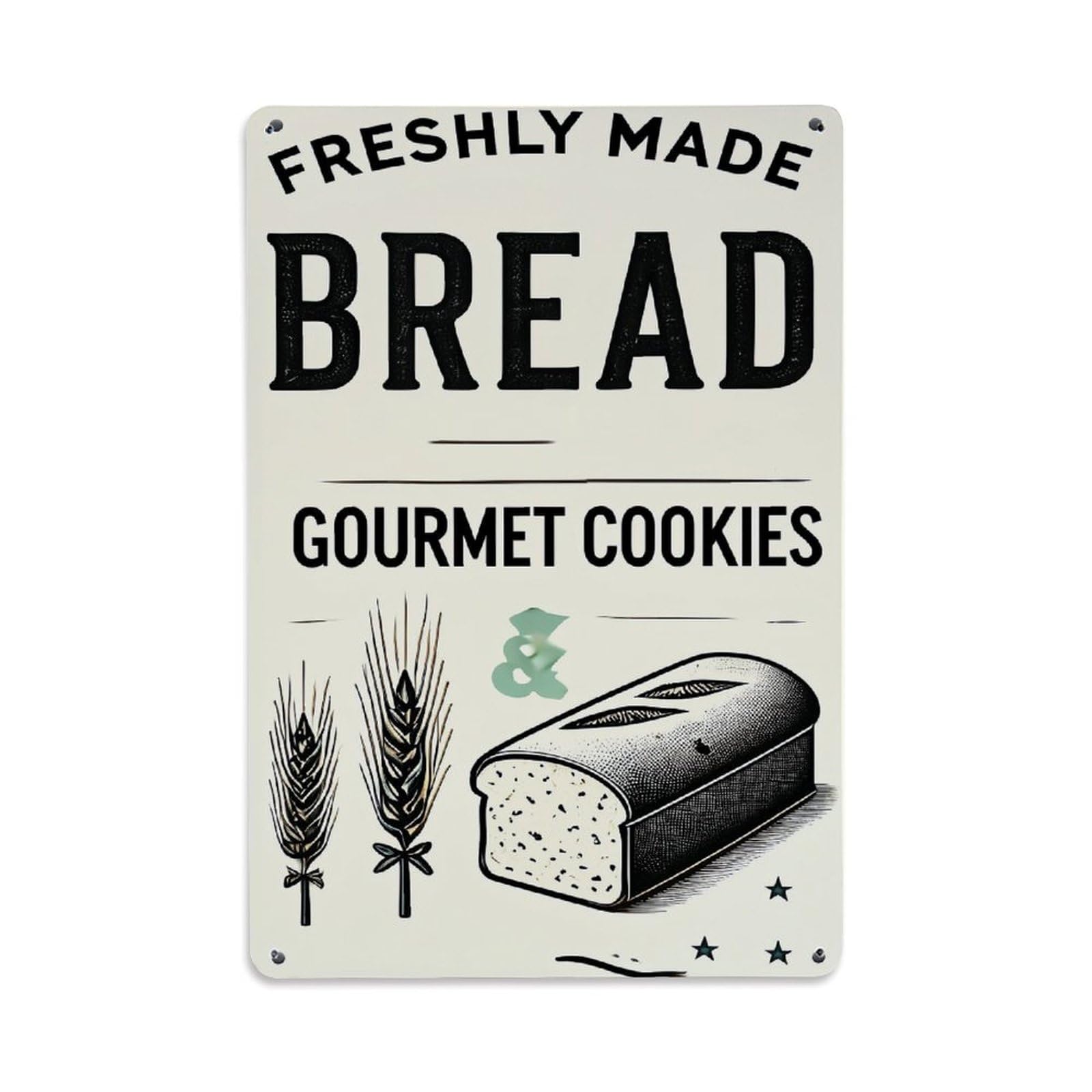 Jdfenggu Vintage Freshly Made Bread Gourmet Cookies Wheat Stalks Loaf Slice Star Accents Retro Metal Tin Sign, Decor Art Poster For Bar, Home, Man Cave, Kitchen, Laundry Room Gift 8X12inch