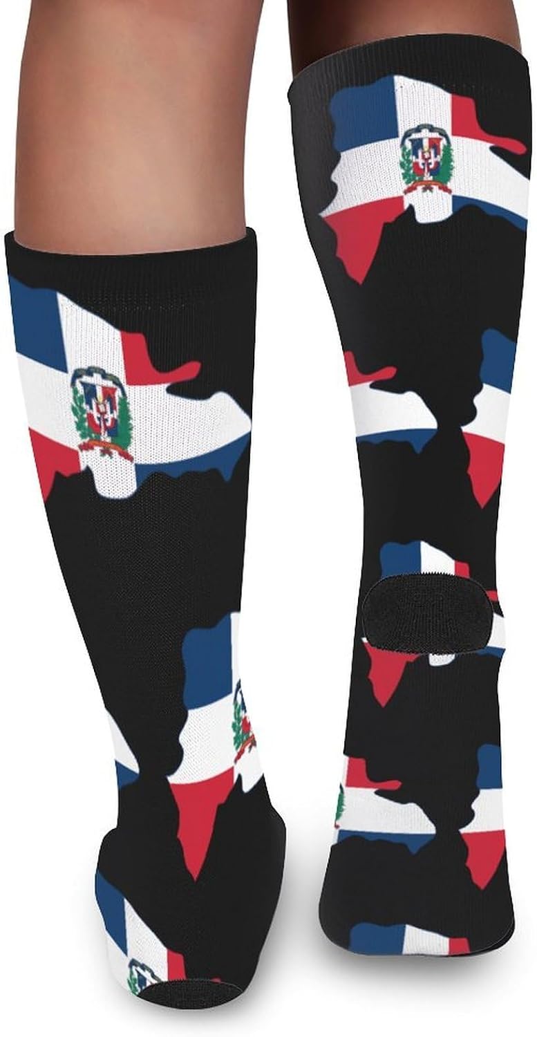 Dominican Republic Map Flag Knee High Socks Athletic Long Stockings Sport Casual Crew Tube Sock Boot 46cm
