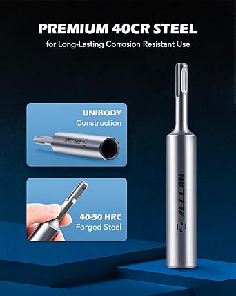 ZELCAN SDS Plus Ground Rod Driver, Heavy Duty Ground Rod Bit Driver for 5/8 Inch & 3/4 Inch Grounding Rods, Compatible with Bosch Dewalt Milwaukee Hilti and All SDS-Plus Rotary Hammer Drills
