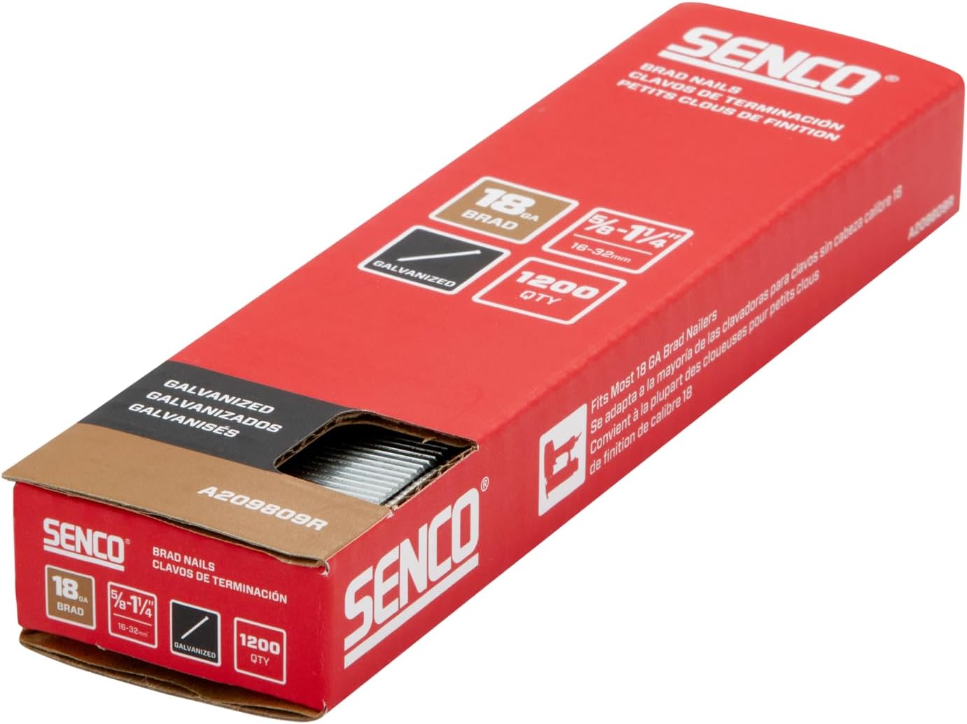 SENCO A209809R 5/8" - 1-1/4" 18 Gauge Brad Nails, Galvanized Finish, Collated 1,200 Count Pack