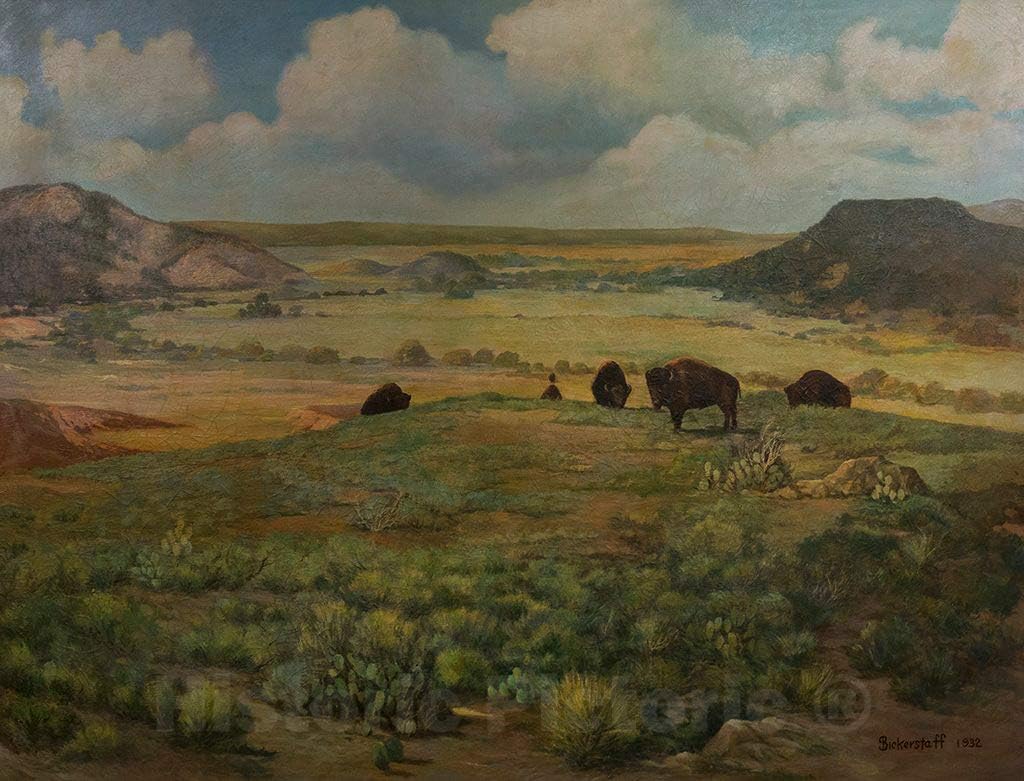 Photo- an Untitled 1932 Oil Painting by George Sanderson Bickerstaff, displayed at The Buffalo Gap Historic Village in The unincorporated Taylor County, Texas, Town of The Same Name 30in x 24in