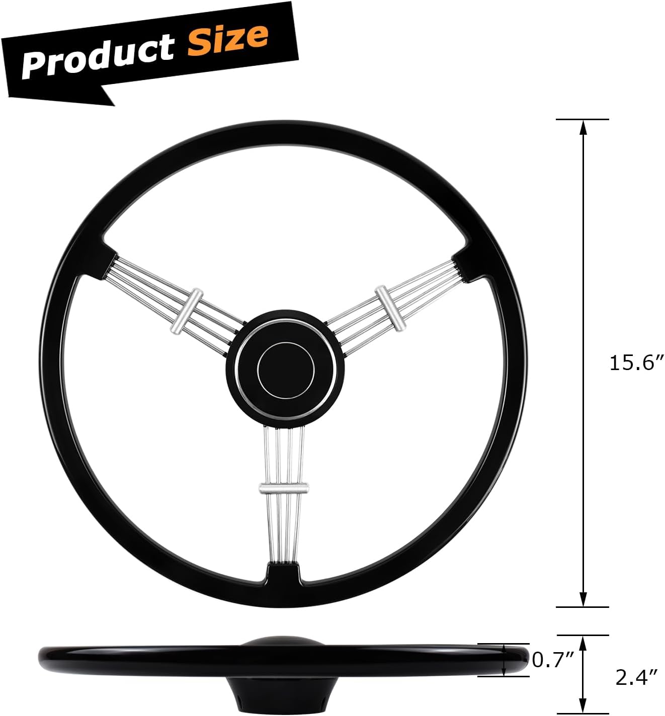 15-1/2 inch steering wheel Racing Steering Wheel Piano lacquer process, vintage classic style for Porsche 356 Speedster (BLACK)