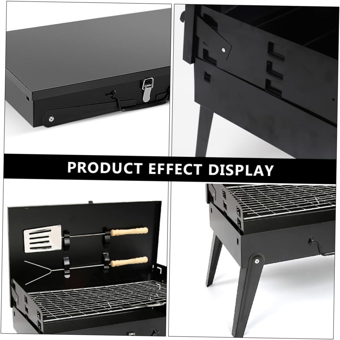 Portable Folding Bbq Grill 44x27x47cm with Barbecue Tools, Box-type Outdoor Camping Stove for Hiking, Tailgating, and Backyard Cooking