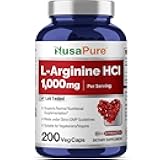 NusaPure L-Arginine 1000 mg 200 Veggie Capsules (Non-GMO, Vegetarian, Vegan)