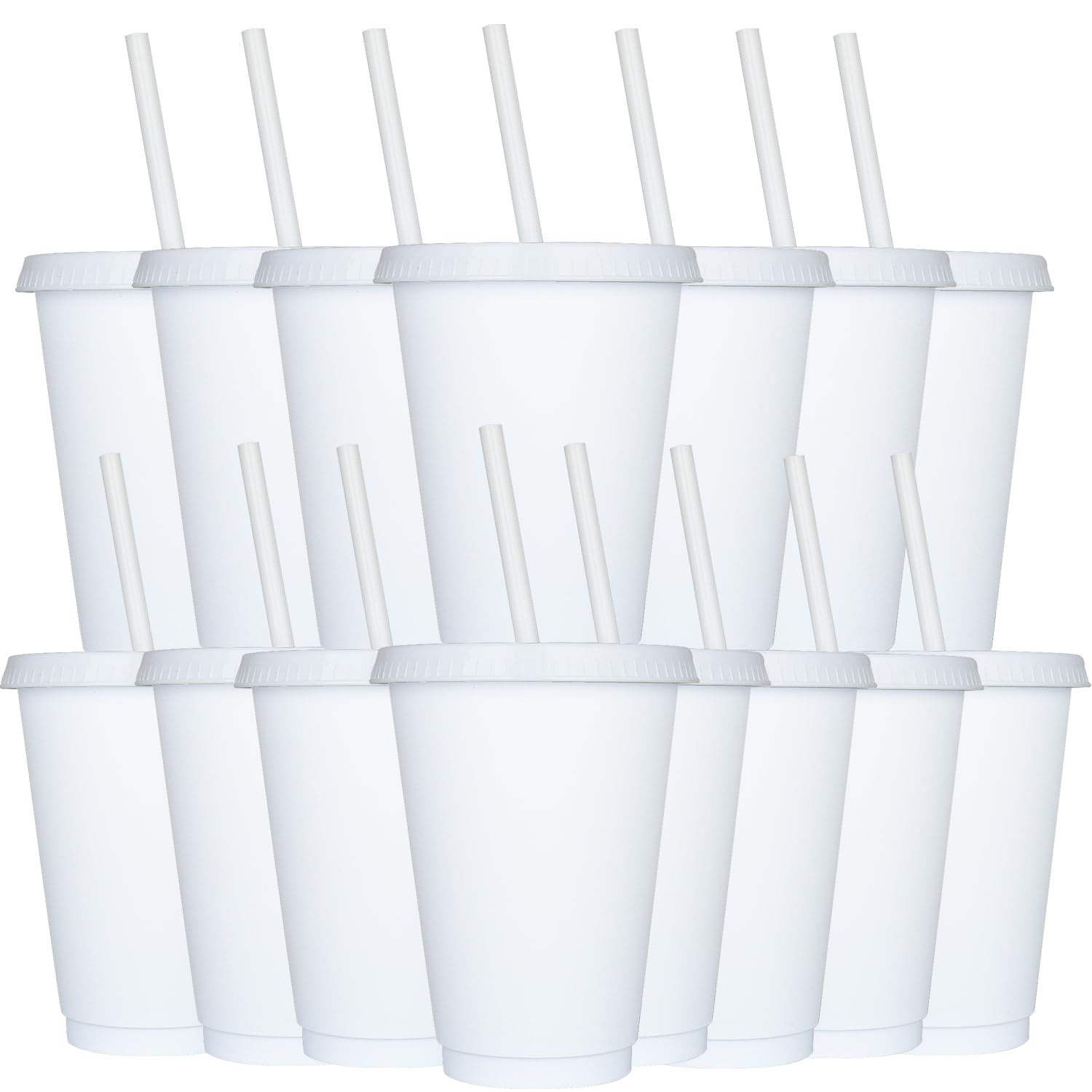 Yisituo 480ml Reusable Plastic Cups, 15 Pack of Kids Tumbler with Lid and Straw, for Cold Drinks Iced Coffee