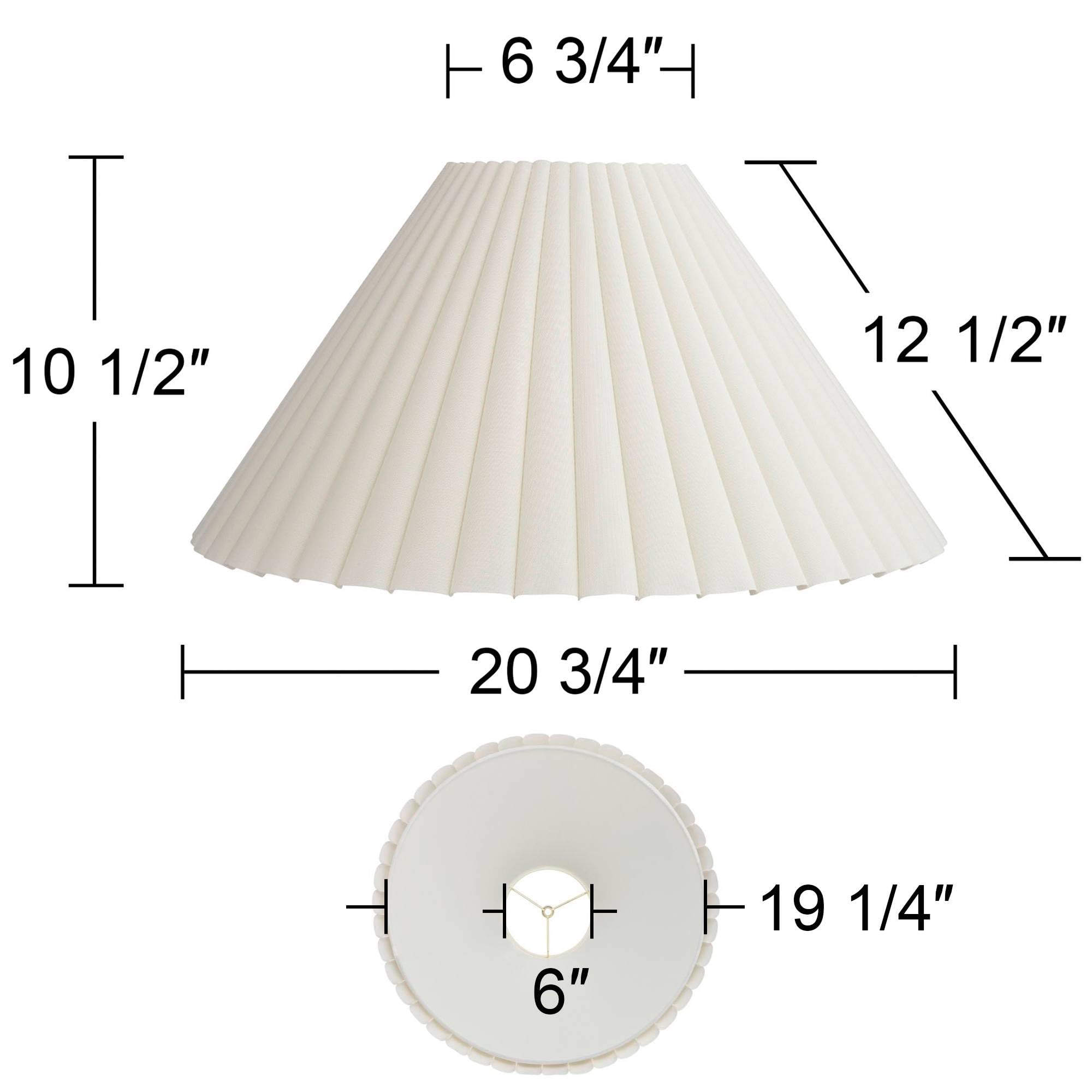 Set of 2 Box Pleat Empire Lamp Shades Antique White Large 6.75