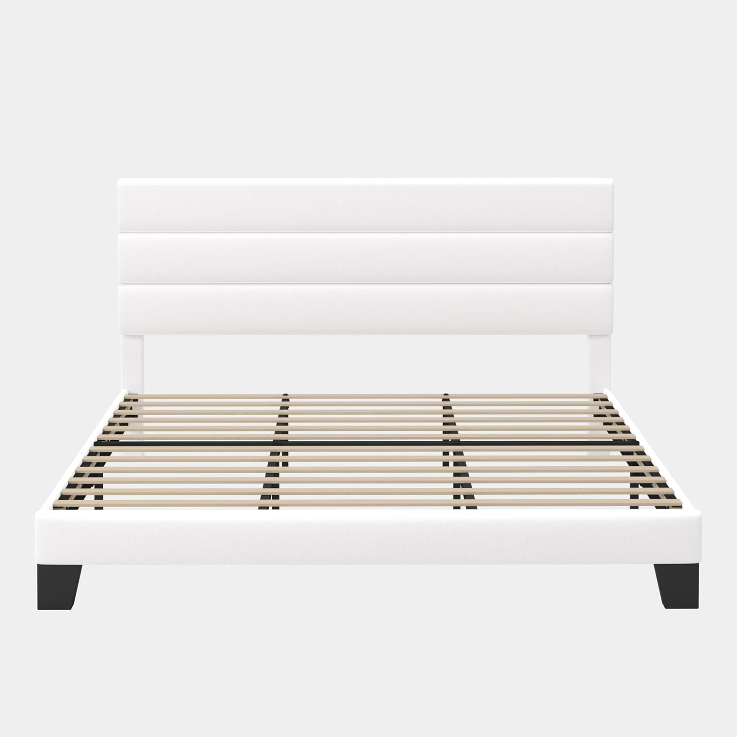 GOLDORO King Size Platform Bed Frame with Upholstered Headboard, Wooden Slats Support, No Box Spring Needed, Easy Assembly, White