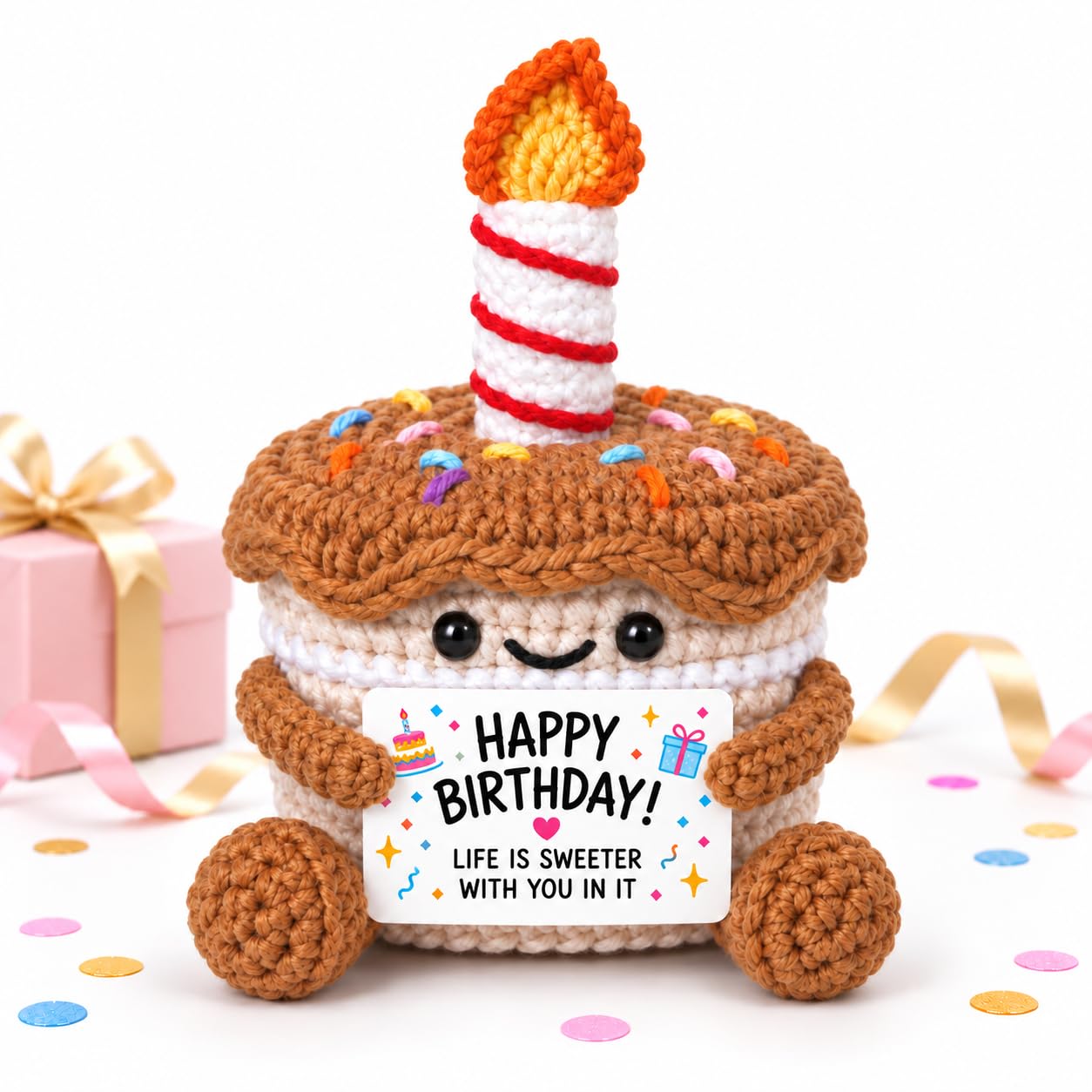 PINE WAVES Handmade Crochet Cake Plushie - Unique Birthday Gift for Women, Men, Moms, Sisters, Daughters, Girlfriends, Best Friends, Cute Fun Present
