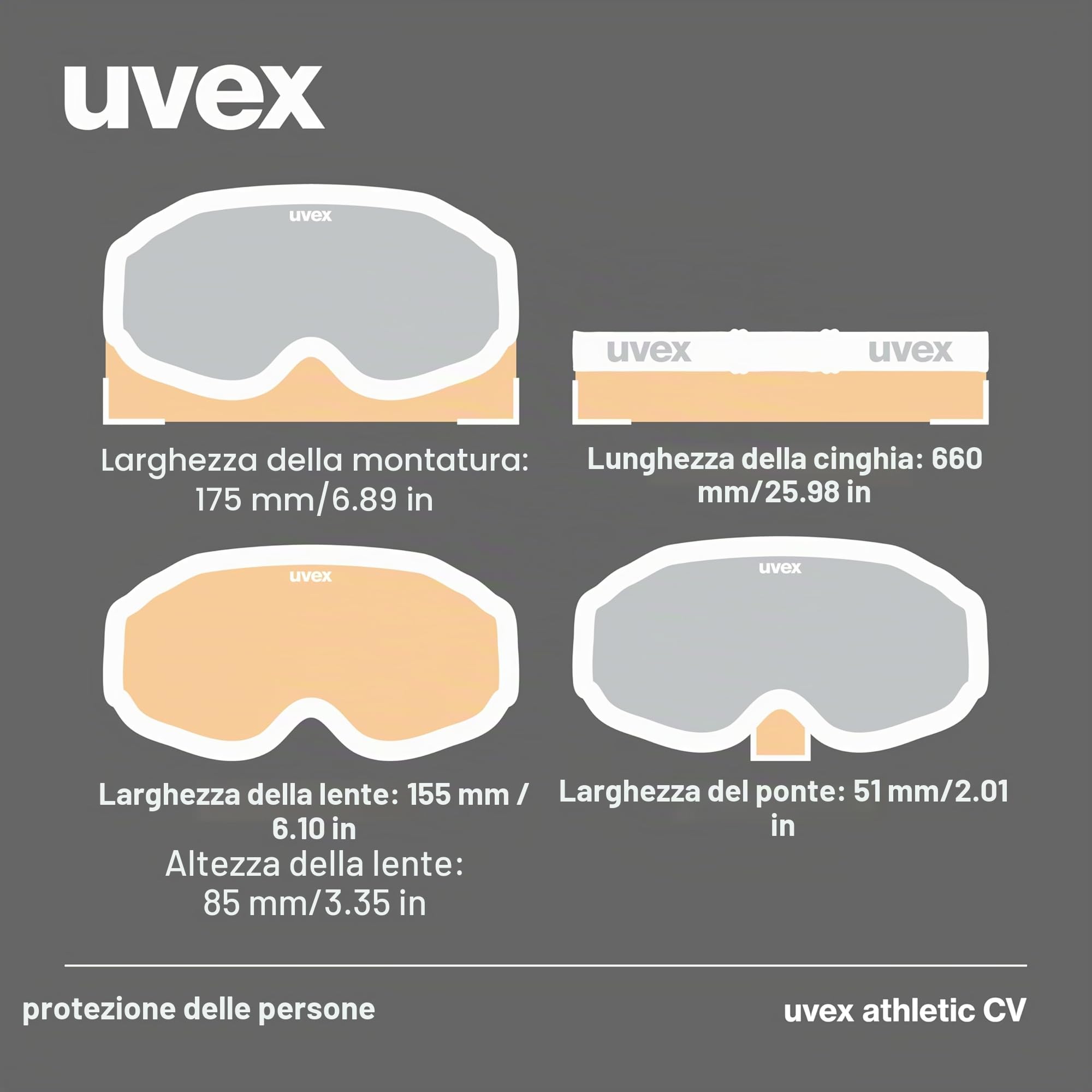 Uvex Uvex Athletic Cv maschera da sci Unisex - Adulto (Pacco da 1)