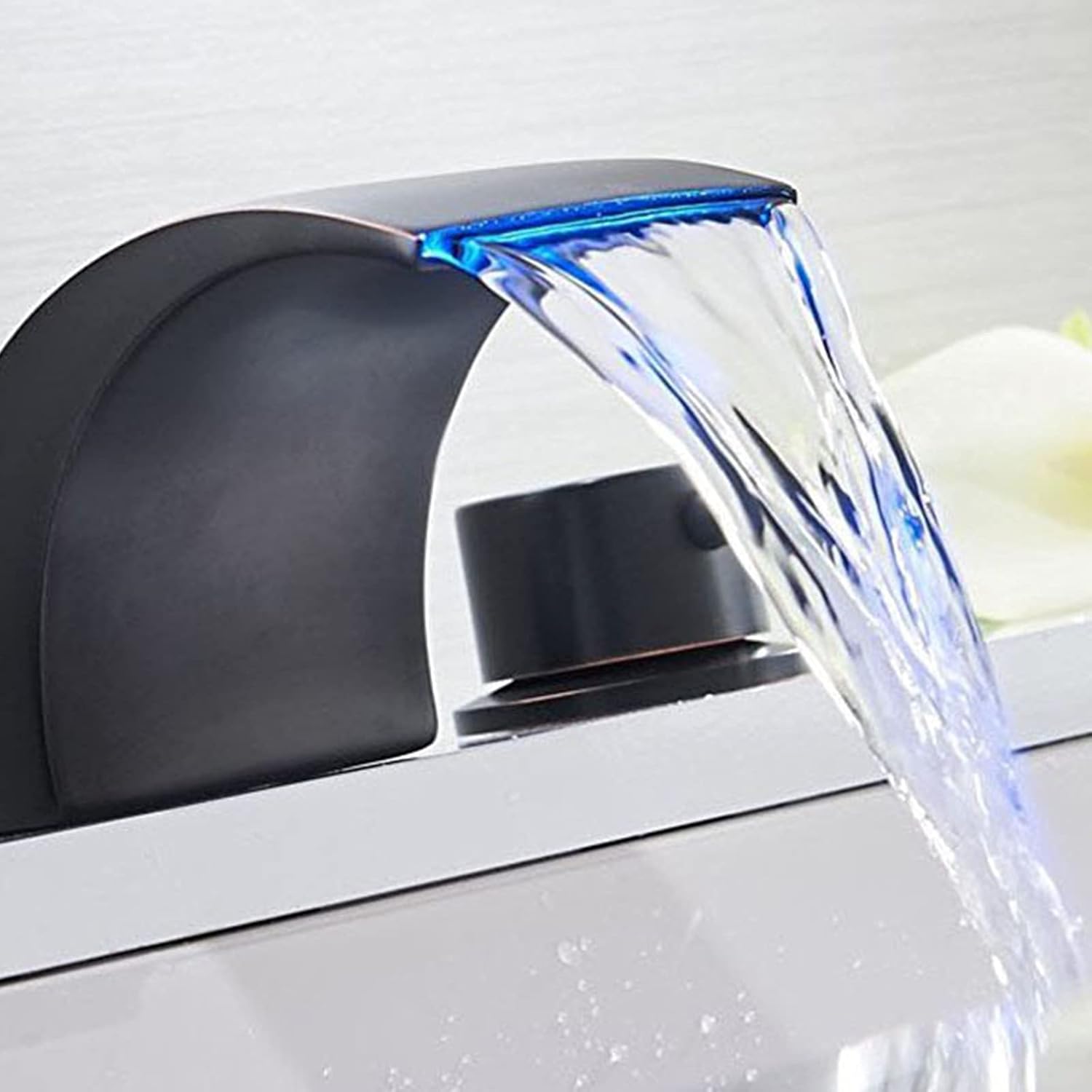 70% Off Discount Homevacious Widespread Bathroom Sink Faucet Led Light Waterfall Oil Rubbed Bronze Bath Tub Garden 8-16 inch 2 Handles 3 Holes Black Commercial Lavatory Faucets Modern Contemporary Basin Mixer Tap