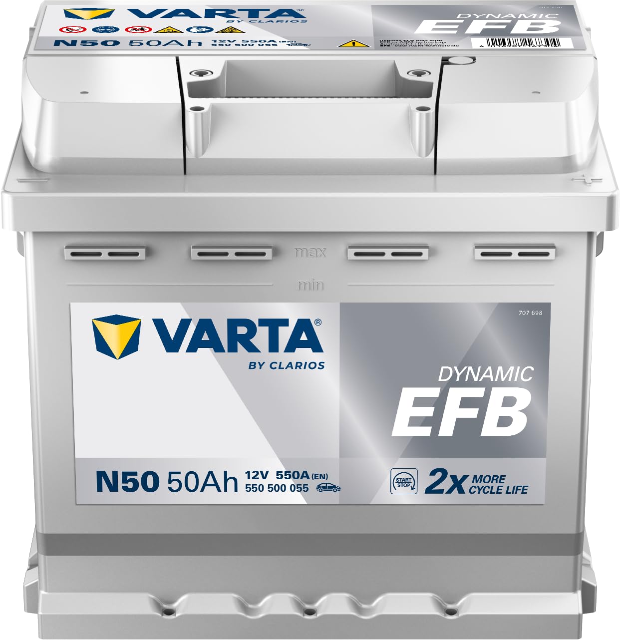 VARTA Automotive DYNAMIC EFB (N50) 12V 50Ah 550A - Batteria auto al piombo-acido per sistemi start-stop - Batteria di avviamento per macchine con elevato fabbisogno energetico - senza manutenzione