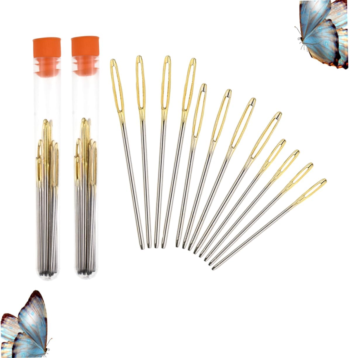 Hohopeti 2sets Stainless Steel Blunt Needles Large Eyes for Weaving Knitting and Sewing Includes Storage Bottle Needles and Silver Finishes
